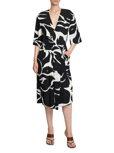Dries Van Noten Women's Daronga Hawaiian Flower Crepe Draped Dress - Black | Thumbnail 2 Dries Van Noten Women's Daronga Hawaiian Flower Crepe Draped Dress - Black | Thumbnail 2