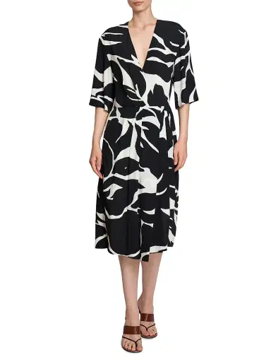 Dries Van Noten Women's Daronga Hawaiian Flower Crepe Draped Dress - Black | Thumbnail 3 Dries Van Noten Women's Daronga Hawaiian Flower Crepe Draped Dress - Black | Thumbnail 3