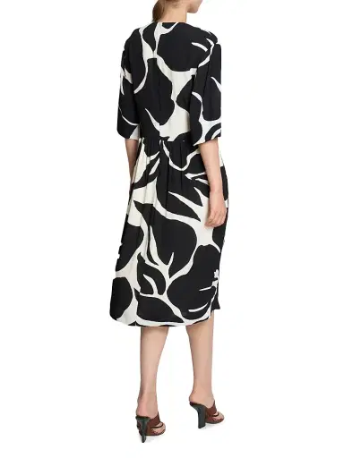 Dries Van Noten Women's Daronga Hawaiian Flower Crepe Draped Dress - Black | Thumbnail 5 Dries Van Noten Women's Daronga Hawaiian Flower Crepe Draped Dress - Black | Thumbnail 5