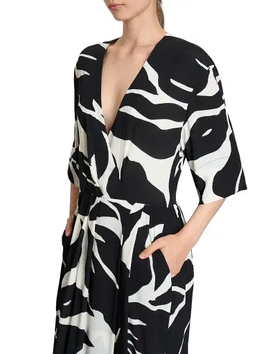 Dries Van Noten Women's Daronga Hawaiian Flower Crepe Draped Dress - Black | Thumbnail 6 Dries Van Noten Women's Daronga Hawaiian Flower Crepe Draped Dress - Black | Thumbnail 6