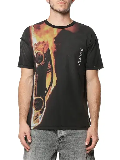 Purple Brand Men's Graphic Cotton Jersey T-Shirt - Black | Thumbnail 1 Purple Brand Men's Graphic Cotton Jersey T-Shirt - Black | Thumbnail 1