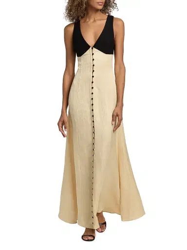 Rosie Assoulin Women's Row, Row, Row Your Buttons Linen-Blend Maxi Dress - Buttercream | Thumbnail 2 Rosie Assoulin Women's Row, Row, Row Your Buttons Linen-Blend Maxi Dress - Buttercream | Thumbnail 2