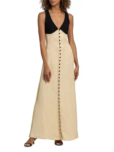 Rosie Assoulin Women's Row, Row, Row Your Buttons Linen-Blend Maxi Dress - Buttercream | Thumbnail 3 Rosie Assoulin Women's Row, Row, Row Your Buttons Linen-Blend Maxi Dress - Buttercream | Thumbnail 3