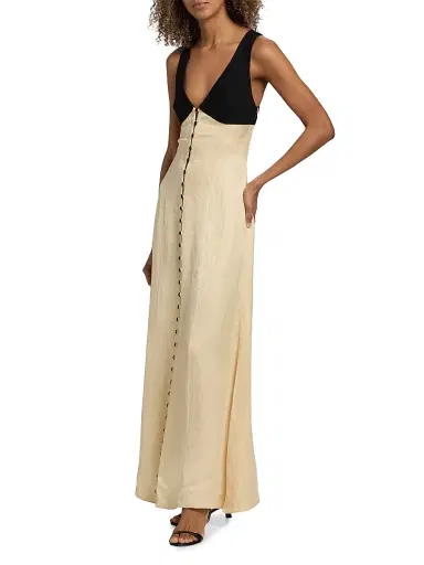 Rosie Assoulin Women's Row, Row, Row Your Buttons Linen-Blend Maxi Dress - Buttercream | Thumbnail 4 Rosie Assoulin Women's Row, Row, Row Your Buttons Linen-Blend Maxi Dress - Buttercream | Thumbnail 4