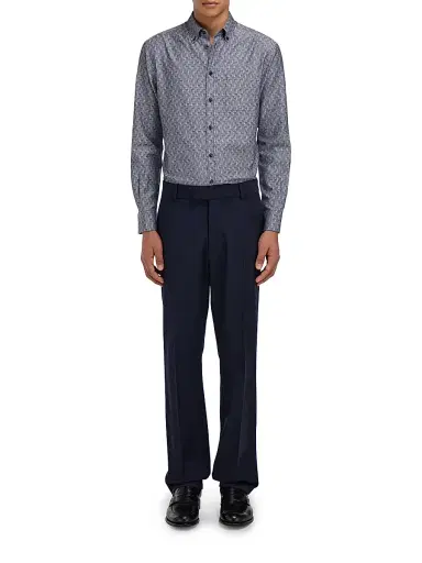 Ferragamo Men's Geometric Gancini Cotton Button-Down Shirt - New Navy - Size Small | Thumbnail 2 Ferragamo Men's Geometric Gancini Cotton Button-Down Shirt - New Navy - Size Small | Thumbnail 2