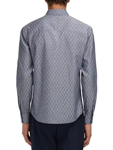 Ferragamo Men's Geometric Gancini Cotton Button-Down Shirt - New Navy - Size Small | Thumbnail 4 Ferragamo Men's Geometric Gancini Cotton Button-Down Shirt - New Navy - Size Small | Thumbnail 4