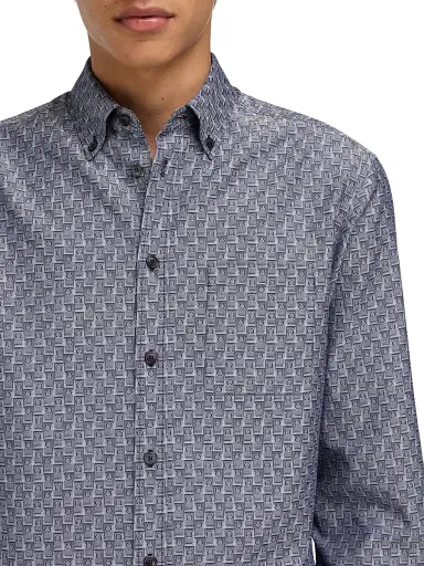 Ferragamo Men's Geometric Gancini Cotton Button-Down Shirt - New Navy - Size Small | Thumbnail 5 Ferragamo Men's Geometric Gancini Cotton Button-Down Shirt - New Navy - Size Small | Thumbnail 5