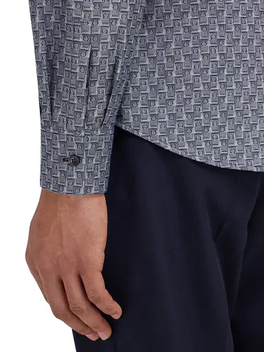 Ferragamo Men's Geometric Gancini Cotton Button-Down Shirt - New Navy - Size Small | Thumbnail 6 Ferragamo Men's Geometric Gancini Cotton Button-Down Shirt - New Navy - Size Small | Thumbnail 6