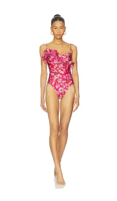 PatBo Peony Print Lycra Ruffle Bodysuit | Thumbnail 1 PatBo Peony Print Lycra Ruffle Bodysuit | Thumbnail 1