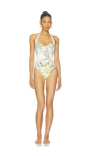 Camilla Bow Tie Gathered Underwire Halter One Piece | Thumbnail 1 Camilla Bow Tie Gathered Underwire Halter One Piece | Thumbnail 1