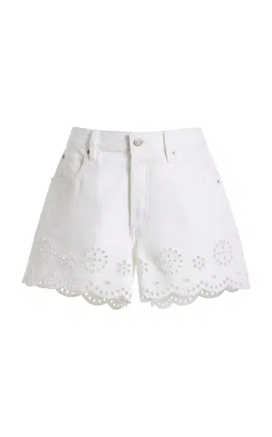 FRAME The Long Hang Eyelet Cotton Shorts | Thumbnail 1 FRAME The Long Hang Eyelet Cotton Shorts | Thumbnail 1