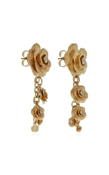 Sydney Evan Gold And Diamond Rose Drop Earrings | Thumbnail 3 Sydney Evan Gold And Diamond Rose Drop Earrings | Thumbnail 3