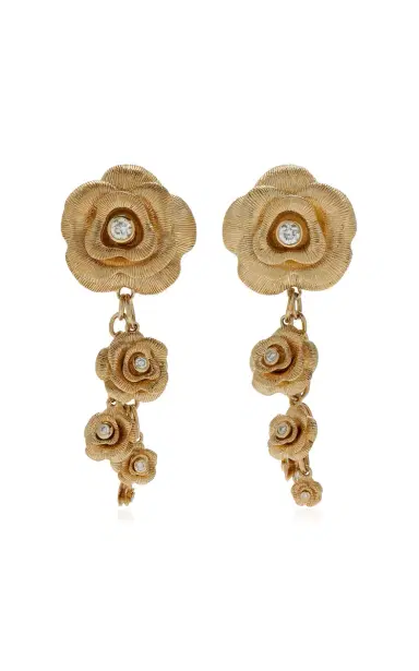 Sydney Evan Gold And Diamond Rose Drop Earrings | Thumbnail 1 Sydney Evan Gold And Diamond Rose Drop Earrings | Thumbnail 1