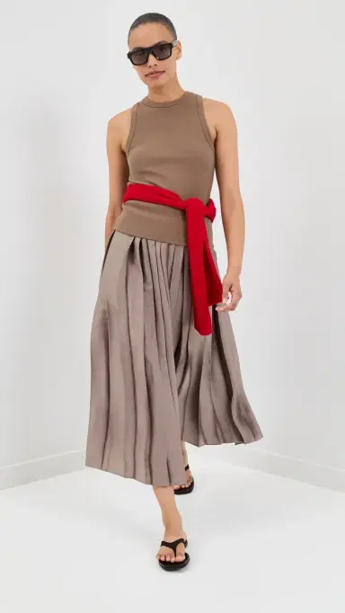 Tibi Feather Weight Pleated Pull On kirt Dark tone | Thumbnail 5 Tibi Feather Weight Pleated Pull On kirt Dark tone | Thumbnail 5
