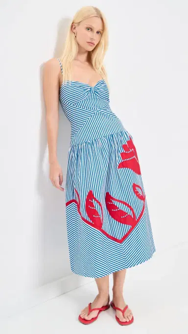 FARM Rio ky tripes Blue Sleeveless Midi Dress ky tripes Blue | Thumbnail 5 FARM Rio ky tripes Blue Sleeveless Midi Dress ky tripes Blue | Thumbnail 5