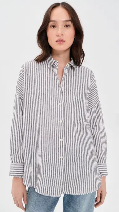 Alex Mill Jo Linen Shirt In Havana Stripe Espresso/Ivory S | Thumbnail 2 Alex Mill Jo Linen Shirt In Havana Stripe Espresso/Ivory S | Thumbnail 2