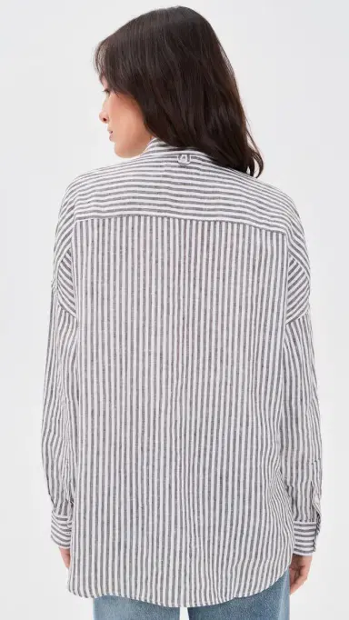 Alex Mill Jo Linen Shirt In Havana Stripe Espresso/Ivory S | Thumbnail 3 Alex Mill Jo Linen Shirt In Havana Stripe Espresso/Ivory S | Thumbnail 3