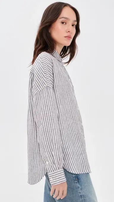 Alex Mill Jo Linen Shirt In Havana Stripe Espresso/Ivory S | Thumbnail 4 Alex Mill Jo Linen Shirt In Havana Stripe Espresso/Ivory S | Thumbnail 4