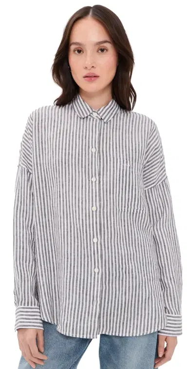 Alex Mill Jo Linen Shirt In Havana Stripe Espresso/Ivory S | Thumbnail 1 Alex Mill Jo Linen Shirt In Havana Stripe Espresso/Ivory S | Thumbnail 1