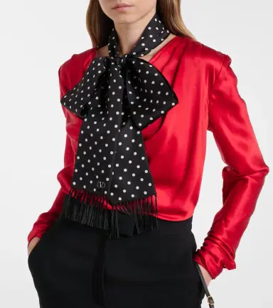Valentino Fringed polka-dot silk scarf | Thumbnail 5 Valentino Fringed polka-dot silk scarf | Thumbnail 5
