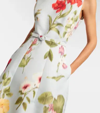 Oscar de la Renta Belted floral faille cocktail dress | Thumbnail 3 Oscar de la Renta Belted floral faille cocktail dress | Thumbnail 3