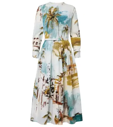 Oscar de la Renta Pleated printed cotton-blend cocktail dress | Thumbnail 1 Oscar de la Renta Pleated printed cotton-blend cocktail dress | Thumbnail 1