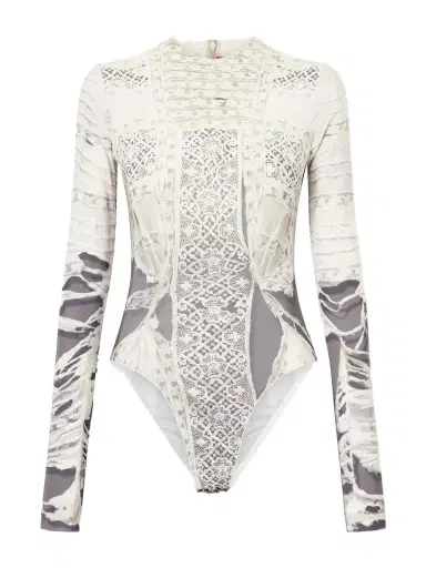 Dilara Findikoglu Past Edges Printed Lace-trimmed Stretch-jersey Bodysuit | Thumbnail 1 Dilara Findikoglu Past Edges Printed Lace-trimmed Stretch-jersey Bodysuit | Thumbnail 1