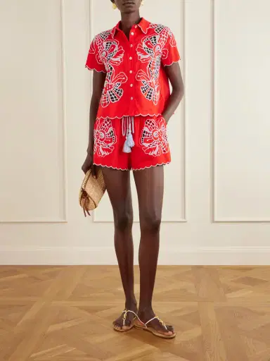 Farm Rio Embroidered Linen-blend Shorts | Thumbnail 2 Farm Rio Embroidered Linen-blend Shorts | Thumbnail 2