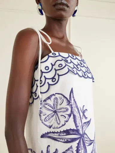 Farm Rio Coast Stars Printed Linen Midi Dress | Thumbnail 4 Farm Rio Coast Stars Printed Linen Midi Dress | Thumbnail 4