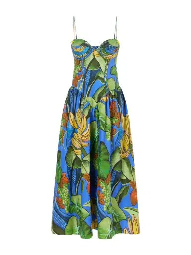 Farm Rio Banana Grapes Printed Linen-blend Midi Dress | Thumbnail 1 Farm Rio Banana Grapes Printed Linen-blend Midi Dress | Thumbnail 1