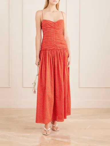 Matteau Gathered Polka-dot Organic Cotton And Silk-blend Midi Dress | Thumbnail 2 Matteau Gathered Polka-dot Organic Cotton And Silk-blend Midi Dress | Thumbnail 2