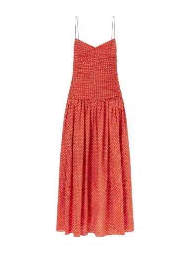 Matteau Gathered Polka-dot Organic Cotton And Silk-blend Midi Dress | Thumbnail 1 Matteau Gathered Polka-dot Organic Cotton And Silk-blend Midi Dress | Thumbnail 1