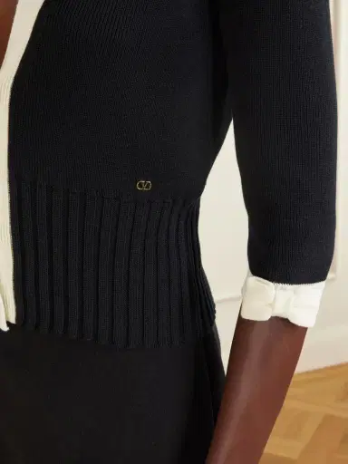 Valentino Garavani Cropped Bow-embellished Two-tone Ribbed-knit Cotton Cardigan | Thumbnail 4 Valentino Garavani Cropped Bow-embellished Two-tone Ribbed-knit Cotton Cardigan | Thumbnail 4