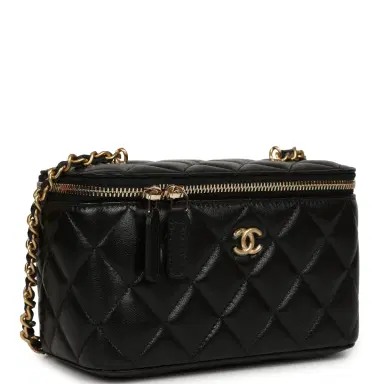 Chanel Chanel Small Pearl Crush Vanity Case Black Lambskin Brushed Gold Hardware | Thumbnail 2 Chanel Chanel Small Pearl Crush Vanity Case Black Lambskin Brushed Gold Hardware | Thumbnail 2