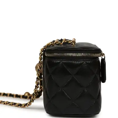 Chanel Chanel Small Pearl Crush Vanity Case Black Lambskin Brushed Gold Hardware | Thumbnail 3 Chanel Chanel Small Pearl Crush Vanity Case Black Lambskin Brushed Gold Hardware | Thumbnail 3