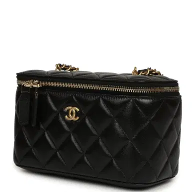 Chanel Chanel Small Pearl Crush Vanity Case Black Lambskin Brushed Gold Hardware | Thumbnail 5 Chanel Chanel Small Pearl Crush Vanity Case Black Lambskin Brushed Gold Hardware | Thumbnail 5