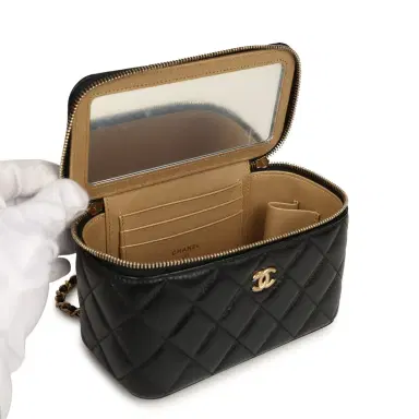 Chanel Chanel Small Pearl Crush Vanity Case Black Lambskin Brushed Gold Hardware | Thumbnail 9 Chanel Chanel Small Pearl Crush Vanity Case Black Lambskin Brushed Gold Hardware | Thumbnail 9