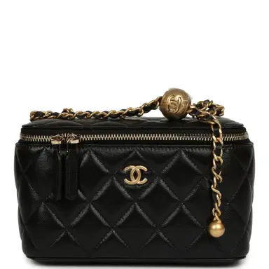 Chanel Chanel Small Pearl Crush Vanity Case Black Lambskin Brushed Gold Hardware | Thumbnail 1 Chanel Chanel Small Pearl Crush Vanity Case Black Lambskin Brushed Gold Hardware | Thumbnail 1