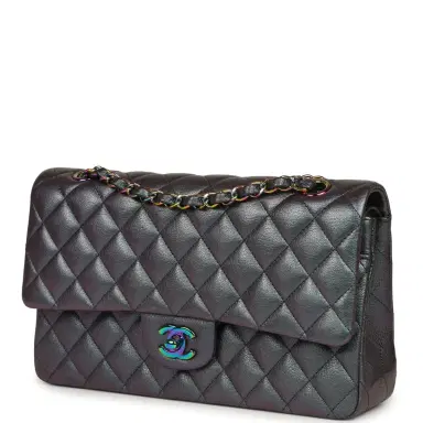 Chanel Pre-owned Chanel Medium Classic Double Flap Bag Iridescent Purple Goatskin Rainbow Hardware | Thumbnail 5 Chanel Pre-owned Chanel Medium Classic Double Flap Bag Iridescent Purple Goatskin Rainbow Hardware | Thumbnail 5