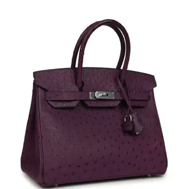 HERMÈS Pre-owned Hermes Birkin 30 Violet Ostrich Palladium Hardware | Thumbnail 2 HERMÈS Pre-owned Hermes Birkin 30 Violet Ostrich Palladium Hardware | Thumbnail 2