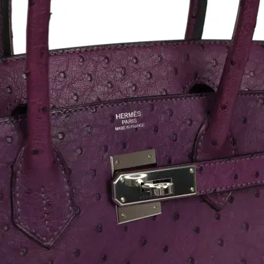 HERMÈS Pre-owned Hermes Birkin 30 Violet Ostrich Palladium Hardware | Thumbnail 7 HERMÈS Pre-owned Hermes Birkin 30 Violet Ostrich Palladium Hardware | Thumbnail 7