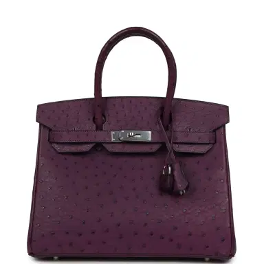 HERMÈS Pre-owned Hermes Birkin 30 Violet Ostrich Palladium Hardware | Thumbnail 1 HERMÈS Pre-owned Hermes Birkin 30 Violet Ostrich Palladium Hardware | Thumbnail 1