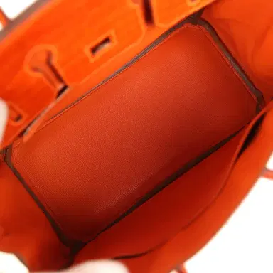 HERMÈS Vintage Hermes Birkin 25 Orange Shiny Niloticus Crocodile Palladium Hardware | Thumbnail 8 HERMÈS Vintage Hermes Birkin 25 Orange Shiny Niloticus Crocodile Palladium Hardware | Thumbnail 8
