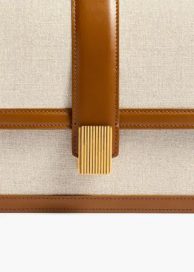 Khaite Blake Crossbody Bag In Dark Honey Leather With Natural Canvas | Thumbnail 4 Khaite Blake Crossbody Bag In Dark Honey Leather With Natural Canvas | Thumbnail 4