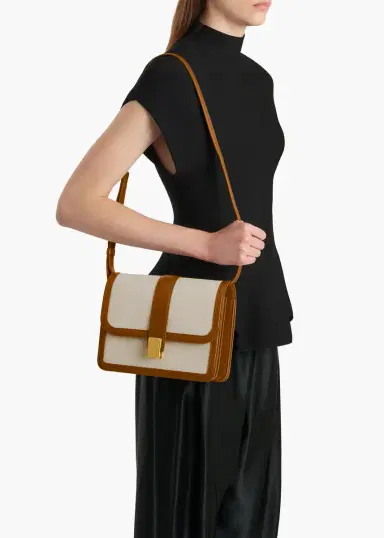 Khaite Blake Crossbody Bag In Dark Honey Leather With Natural Canvas | Thumbnail 5 Khaite Blake Crossbody Bag In Dark Honey Leather With Natural Canvas | Thumbnail 5