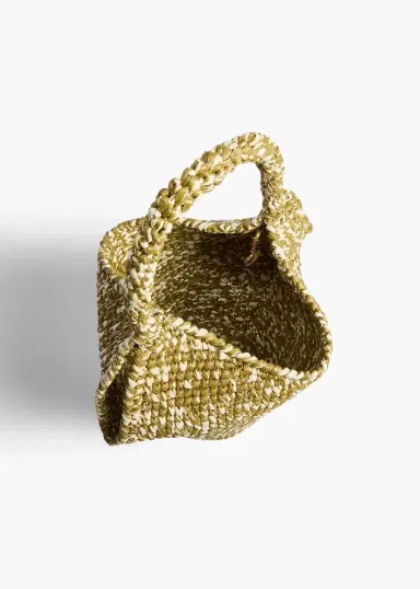 Khaite Mini Lotus Tote In Olive And White Raffia | Thumbnail 3 Khaite Mini Lotus Tote In Olive And White Raffia | Thumbnail 3
