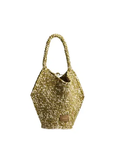 Khaite Mini Lotus Tote In Olive And White Raffia | Thumbnail 1 Khaite Mini Lotus Tote In Olive And White Raffia | Thumbnail 1