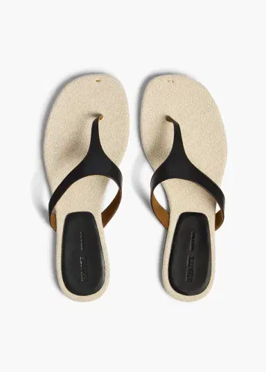 Khaite Archer Flat Sandal In Black Leather And Natural Canvas | Thumbnail 3 Khaite Archer Flat Sandal In Black Leather And Natural Canvas | Thumbnail 3