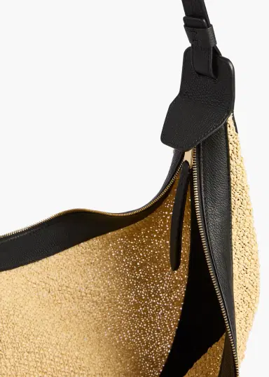 Khaite Augustina Hobo In Natural Raffia And Black Leather | Thumbnail 4 Khaite Augustina Hobo In Natural Raffia And Black Leather | Thumbnail 4