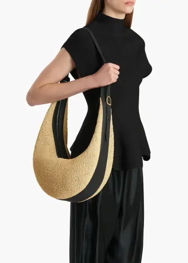 Khaite Augustina Hobo In Natural Raffia And Black Leather | Thumbnail 5 Khaite Augustina Hobo In Natural Raffia And Black Leather | Thumbnail 5